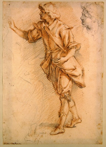 Álló figura (fekete-piros kréta papíron) alkotó: Bernardino Barbatelli Poccetti