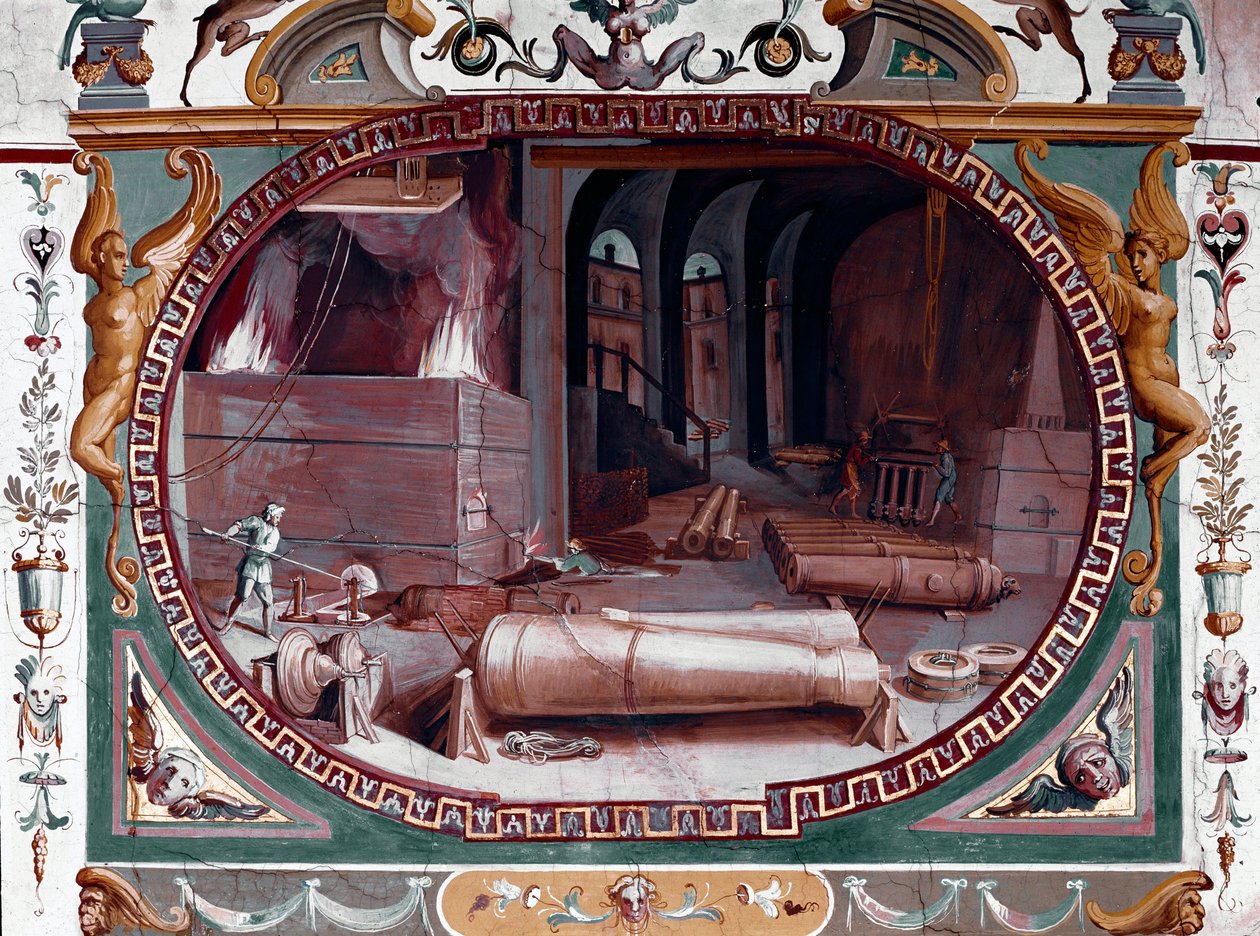 Fegyveröntöde műhelyének ábrázolása. Bernardino Barbatelli dit Poccetti freskója (1548-1612) Firenze, Uffizi Képtár (Uffizi) alkotó: Bernardino Barbatelli Poccetti