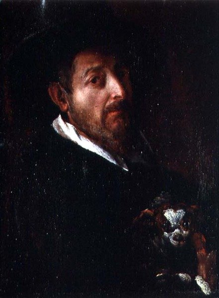 Önarckép kutyával (olaj, vászon) alkotó: Bernardino Barbatelli Poccetti
