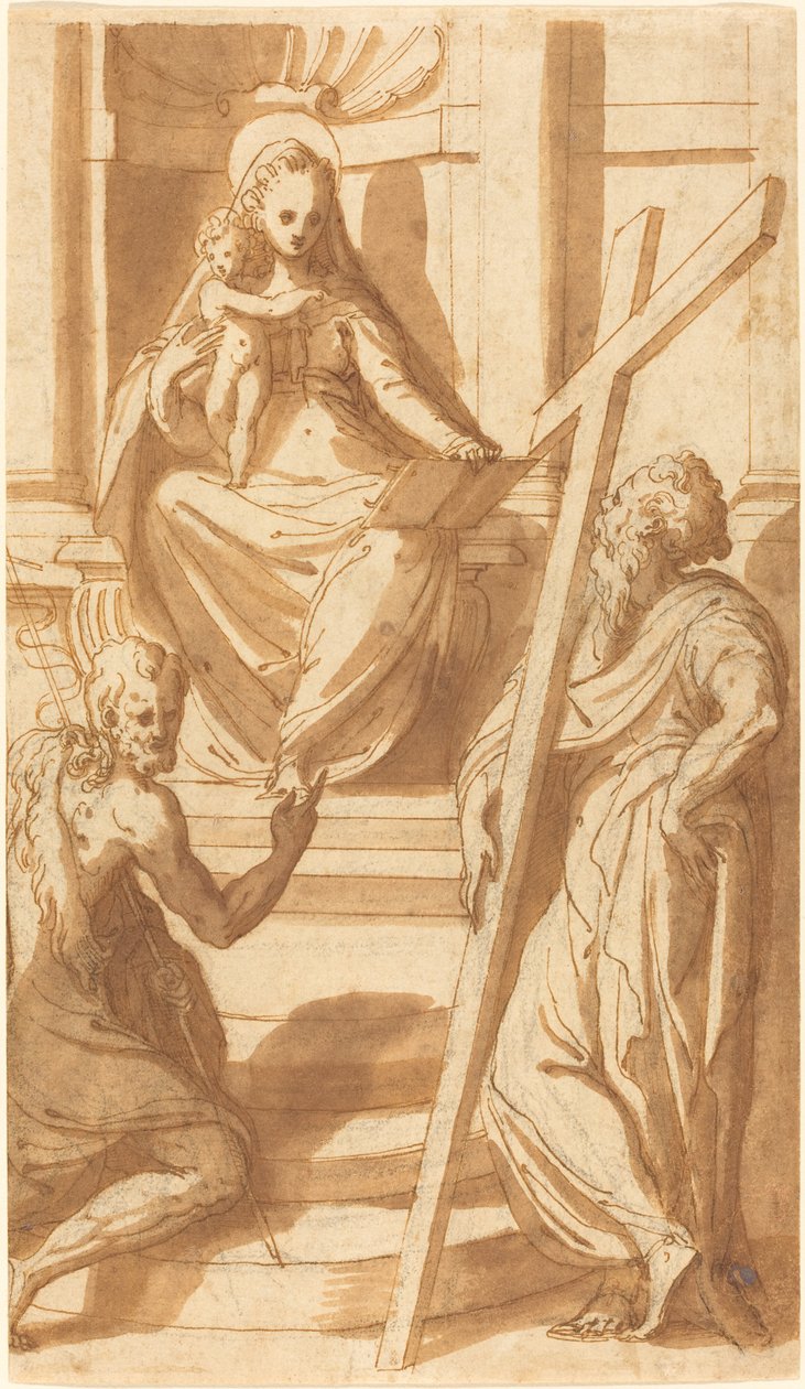 A Madonna és a gyermek Keresztelő Szent Jánossal és Szent Andrással trónol alkotó: Bernardino India