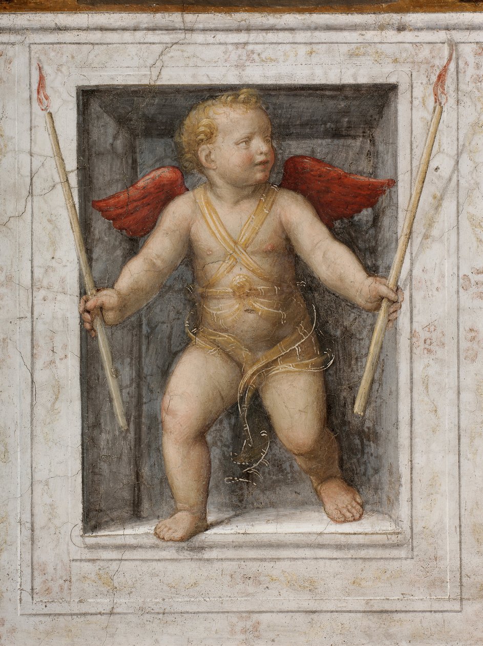 Egy angyal, aki gyertyákat tart részlet (freskó) alkotó: Bernardino Luini