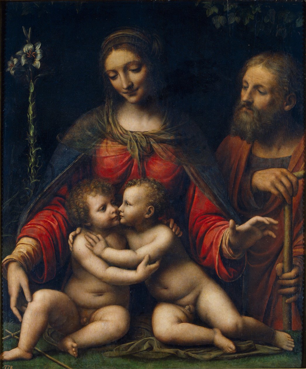 ""A Szent Család Keresztelő Szent Jánossal"" (A Szent Család Keresztelő Jánossal) Bernardino Luini festménye (1480-1532 körül) Mérete 100x84 cm Museo del Prado, Madrid alkotó: Bernardino Luini