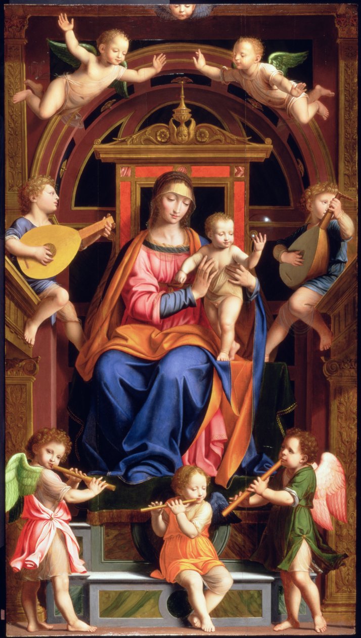 Madonna és gyermek trónolt alkotó: Bernardino Luini