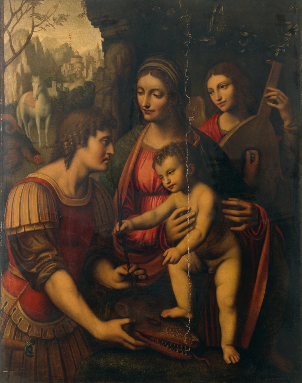 Madonna és gyermek Szent Györggyel és egy angyallal (olaj a táblán) alkotó: Bernardino Luini
