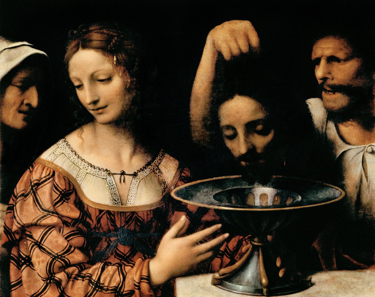 A hóhér bemutatja Keresztelő János fejét Heródesnek, 1527-31 (tempera a panelen) alkotó: Bernardino Luini