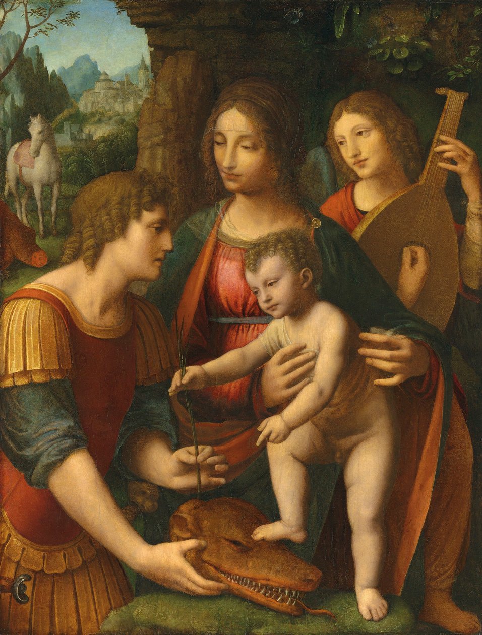 A Madonna és gyermeke Szent Györggyel és egy angyallal alkotó: Bernardino Luini