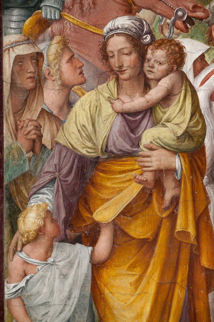 Nő és gyerekek, Krisztus szenvedésének és keresztre feszítésének részlete alkotó: Bernardino Luini