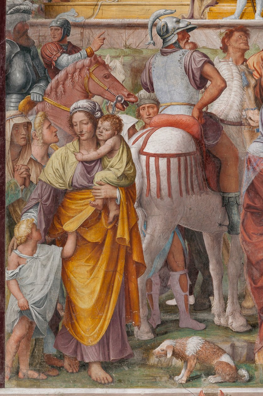 Nő és gyerekek, Krisztus szenvedésének és keresztre feszítésének részlete alkotó: Bernardino Luini
