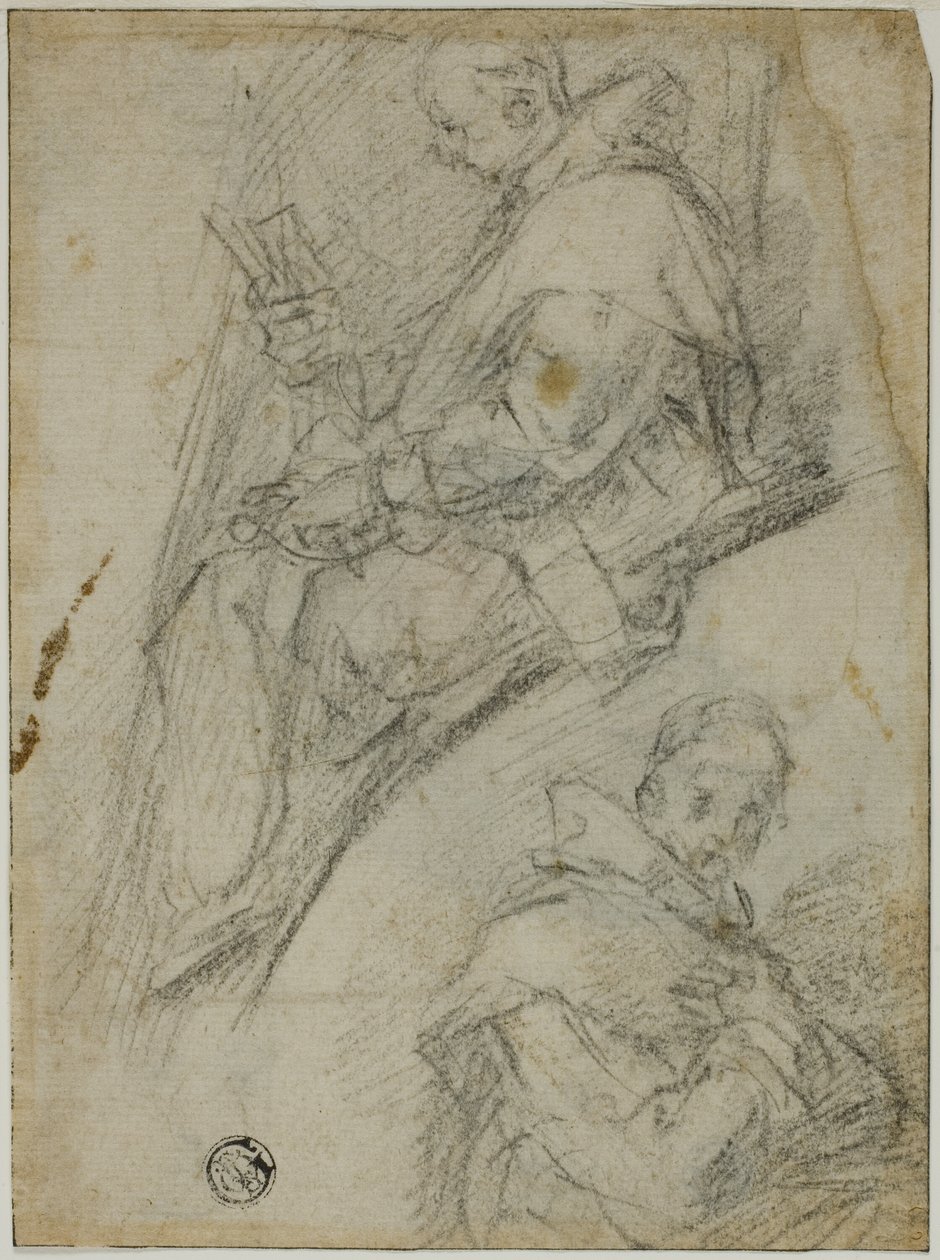 Két karthauzi tanulmány (recto); Három vázlat a karthauziak fejéről (verso) alkotó: Bernardino Poccetti