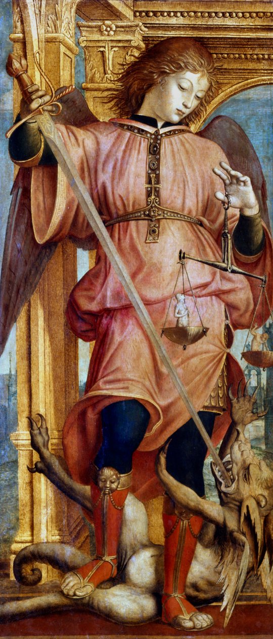 Szent Mihály arkangyal, aki karddal harcol a sárkány ellen, 1484-1526 alkotó: Bernardino Zenale