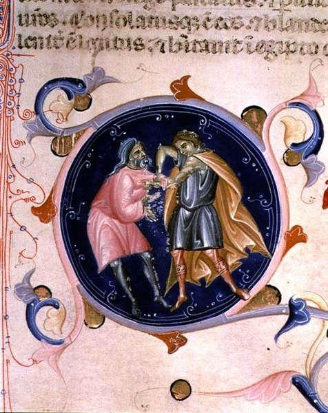 Két veszekedő férfi miniatűrje, Valois-i V. Károly Bibliájából (vellum) alkotó: Bernardino da Modena