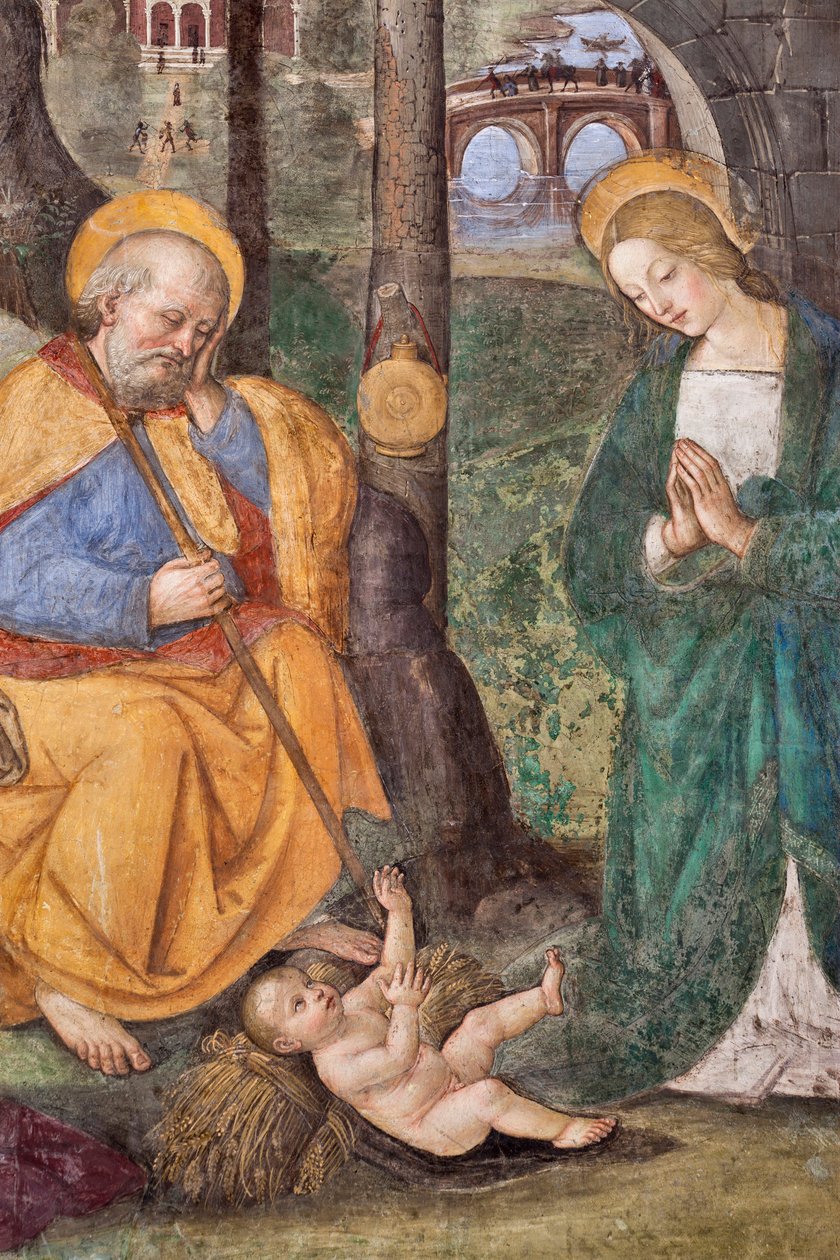 A Pásztorok imádása (A pásztorok imádása) Pinturicchio (Bernardino di Betto) részletfreskója (1454-1513) 1484-1492 (Santa Maria del Popolo-templom), Santa Maria del Popolo-bazilika, Cappella Basso della Rovere Róma Olaszország alkotó: Bernardino di Betto Pinturicchio