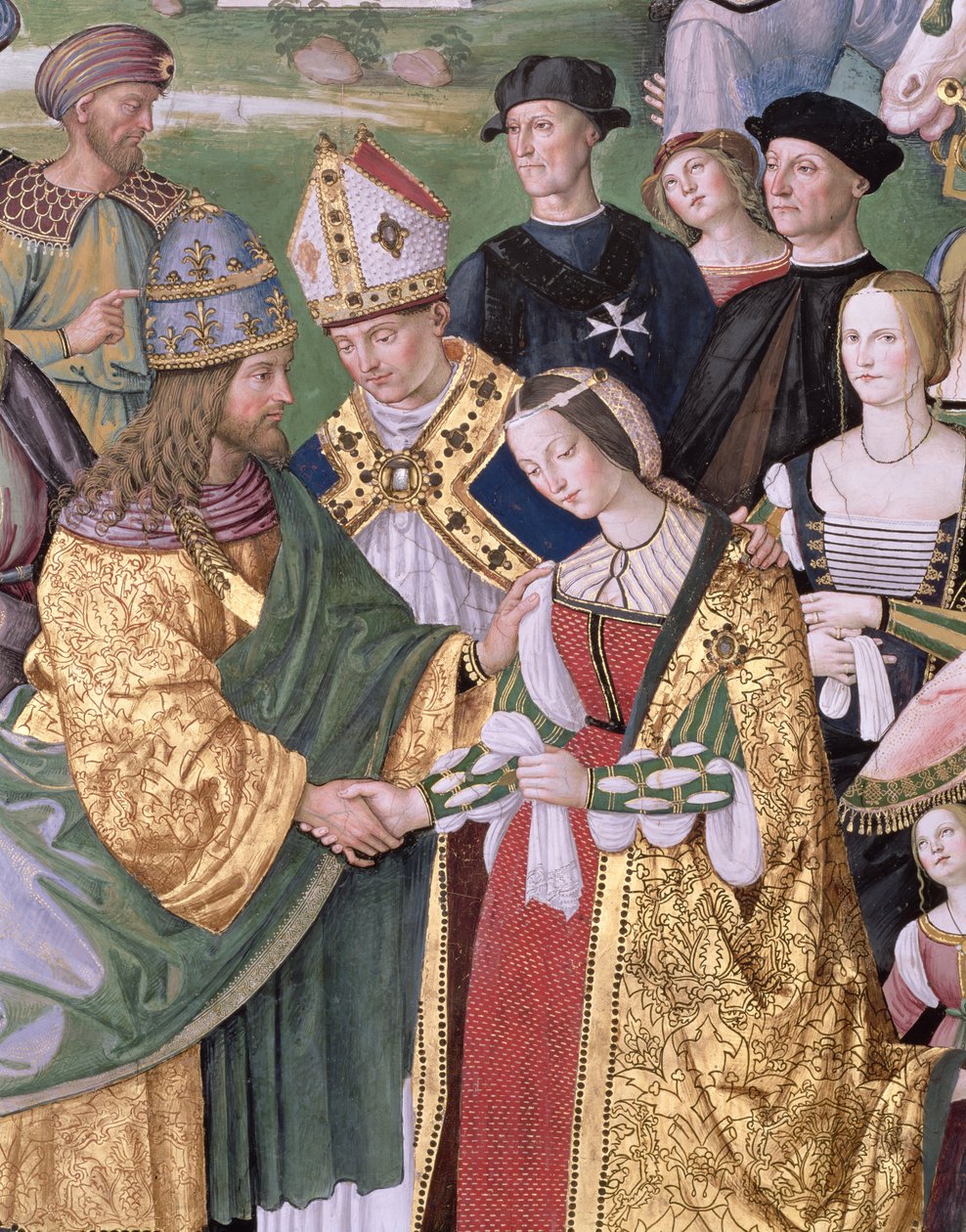 Aeneas Sylvius Piccolomini (1405-64) Aragóniai Eleonórát ajándékozza III. Frigyesnek (1415-93) alkotó: Bernardino di Betto Pinturicchio