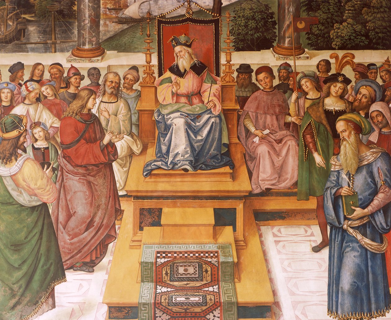 Enea Silvio Piccolomini találkozik I. Jakab skót királlyal, részlet II. Pius történeteiből alkotó: Bernardino di Betto Pinturicchio