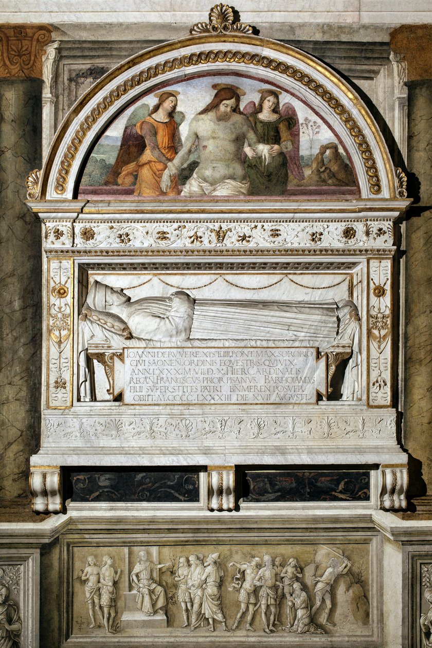Temetési emlékmű Giovanni Basso della Rovere (1403-1483) tiszteletére - Felső "A halott Krisztus két angyal által támogatott" (A halott Krisztus két angyal által támogatott) - Pinturicchio (Bernardino di Betto) freskója (1454-1513) 1484- 1492 Róma, Santa M alkotó: Bernardino di Betto Pinturicchio