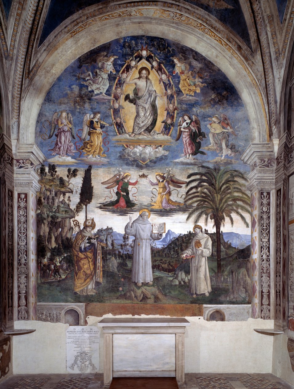 Sienai Bernardino dicsősége (Freskó, 1486 körül) alkotó: Bernardino di Betto Pinturicchio