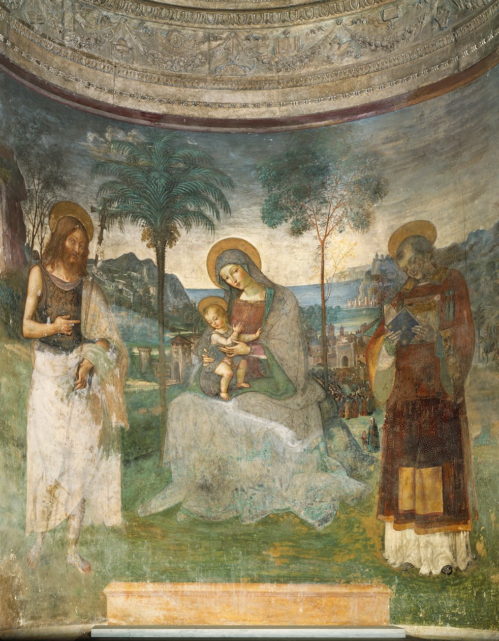 Madonna és gyermeke, Keresztelő János és Szent István alkotó: Bernardino di Betto Pinturicchio