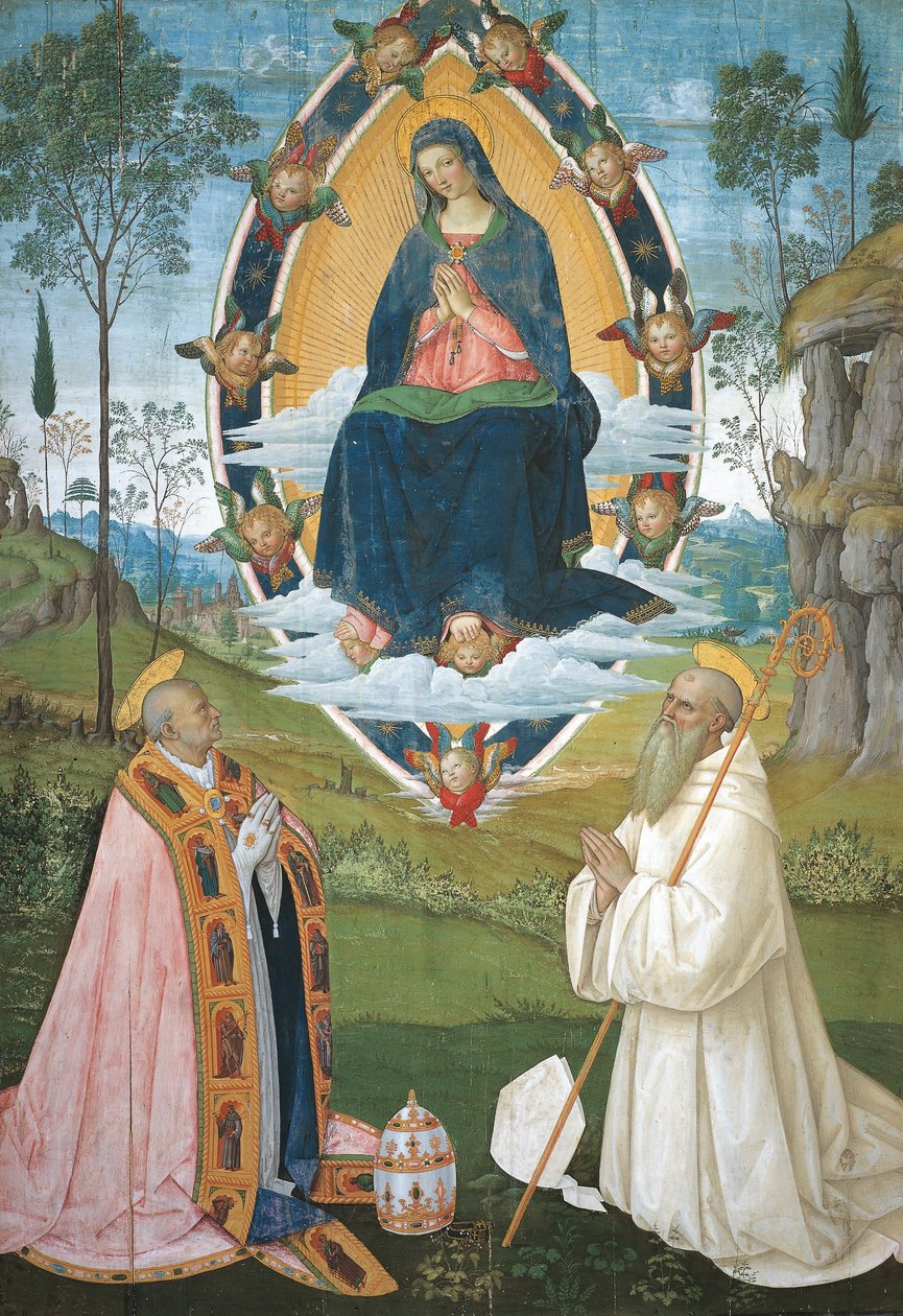 Madonna Nagy Gergellyel és Szent Benedekkel alkotó: Bernardino di Betto Pinturicchio