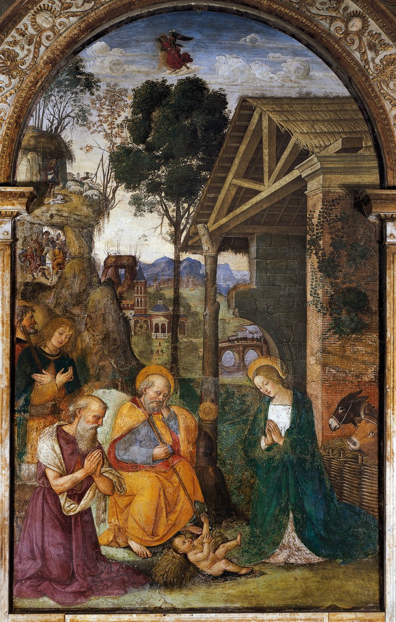 Születés Szent Jeromossal, az Il Pinturicchio néven ismert Bernardino Betti fiatalos freskója alkotó: Bernardino di Betto Pinturicchio