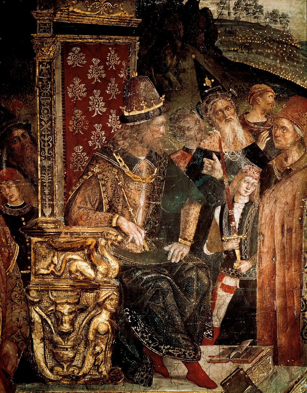 Alexandriai Szent Katalin vitája a filozófusokkal Maximianus Herkules római császár előtt, Cesare Borgia részlete alkotó: Bernardino di Betto Pinturicchio