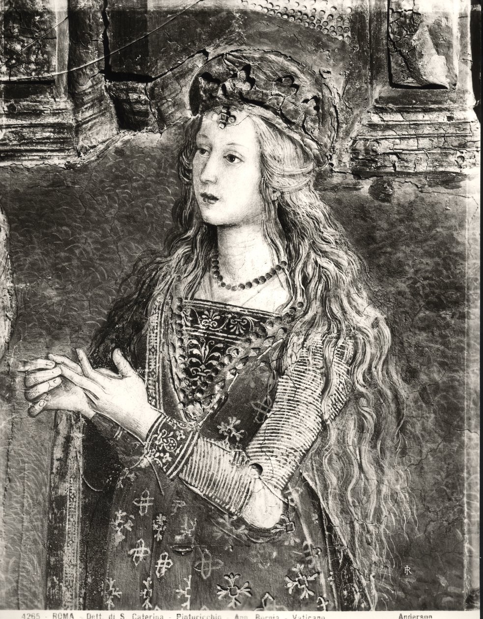 Szent Katalin, valószínűleg Lucrezia Borgia (1480-1519) portréja a Szentek élete ciklusból, Sala dei Santi, 1492-94 alkotó: Bernardino di Betto Pinturicchio