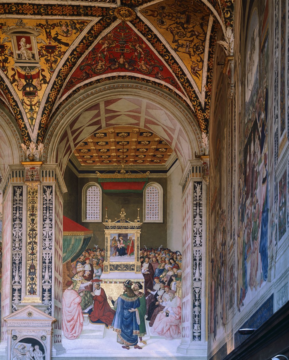 II. Pius történetei: Piccolominit Bernardino Pinturicchio bíborossá választotta (kb. 1452-1513), Piccolomini-könyvtár, sienai katedrális alkotó: Bernardino di Betto Pinturicchio