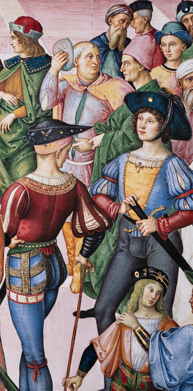 A Piccolomini-könyvtár, északkeleti fal: „Aeneas Sylviust III. Frigyes császár koronázta költődíjassá, július 27. alkotó: Bernardino di Betto Pinturicchio