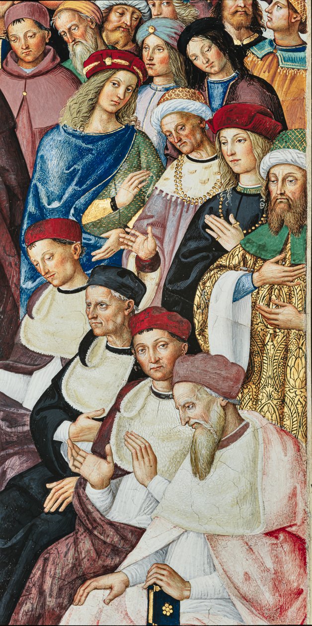 A Piccolomini Könyvtár délkeleti fala: „Aeneas Sylvius december 17-én átveszi a bíborosi kalapot III. Calixtus pápától alkotó: Bernardino di Betto Pinturicchio