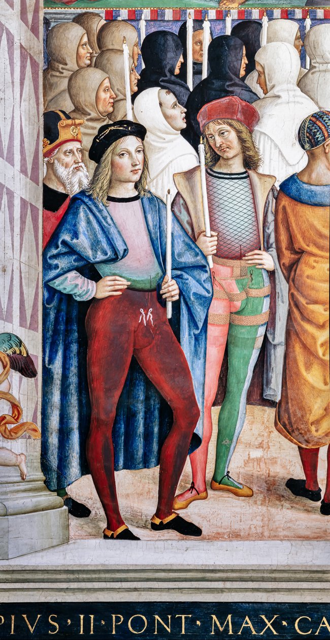 A Piccolomini Könyvtár, délnyugati fal: „II. Pius szentté avati Sienai Szent Katalint, június 29. alkotó: Bernardino di Betto Pinturicchio