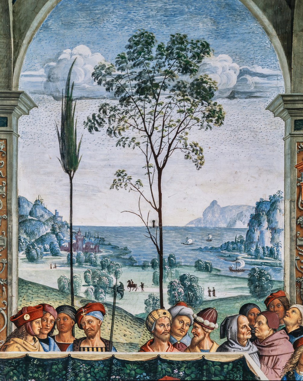 A Piccolomini-könyvtár, délnyugati fal: „II. Piusz elnököl a mantovai országgyűlésen, június 1. alkotó: Bernardino di Betto Pinturicchio