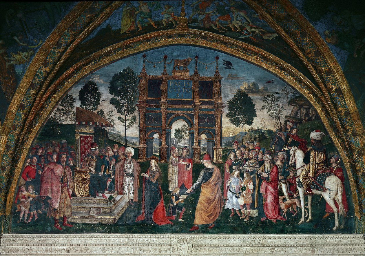 Alexandriai Szent Katalin vitája a filozófussal Maxentius római császár előtt (olaj, vászon) alkotó: Bernardino di Betto Pinturicchio