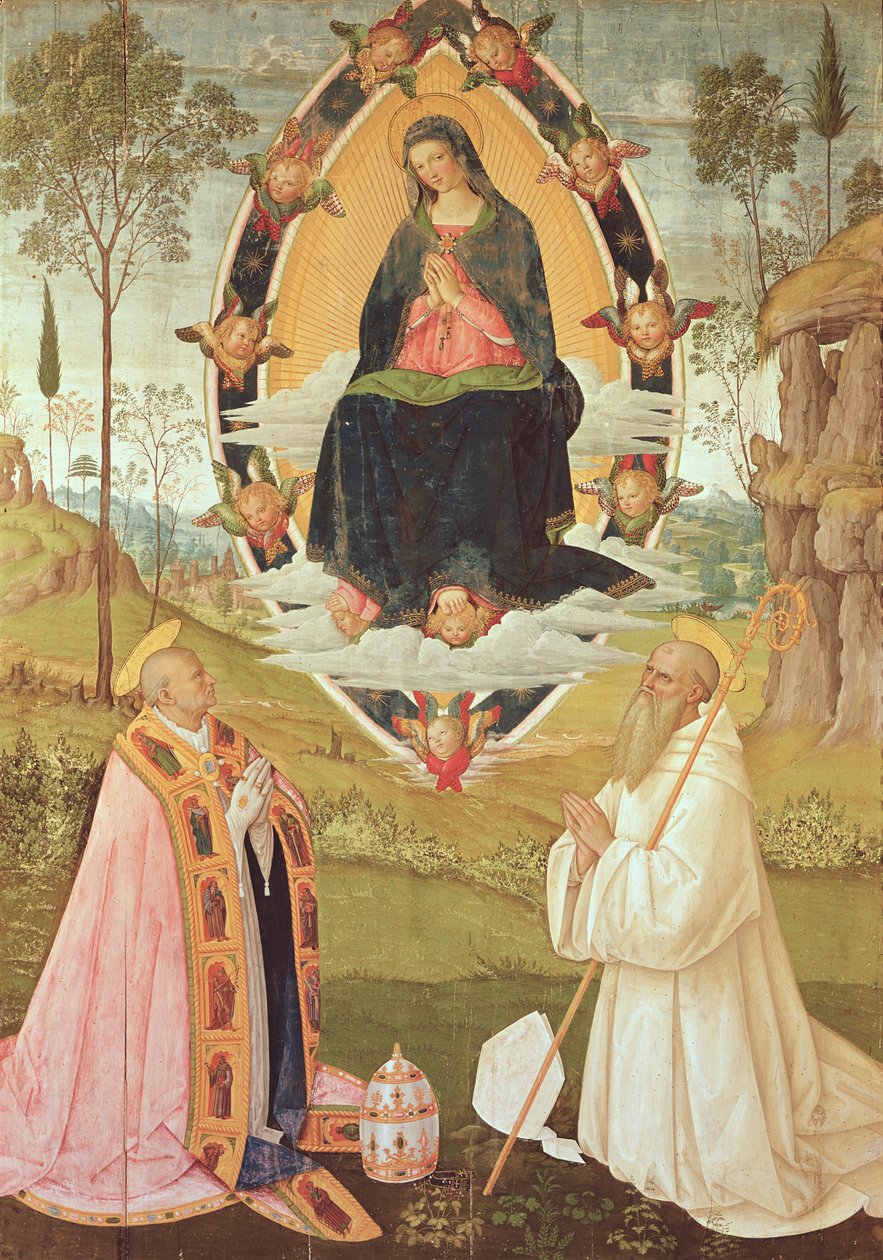 Szűz dicsőségben Szent Gergellyel és Szent Benedekkel (tempera a panelen) alkotó: Bernardino di Betto Pinturicchio