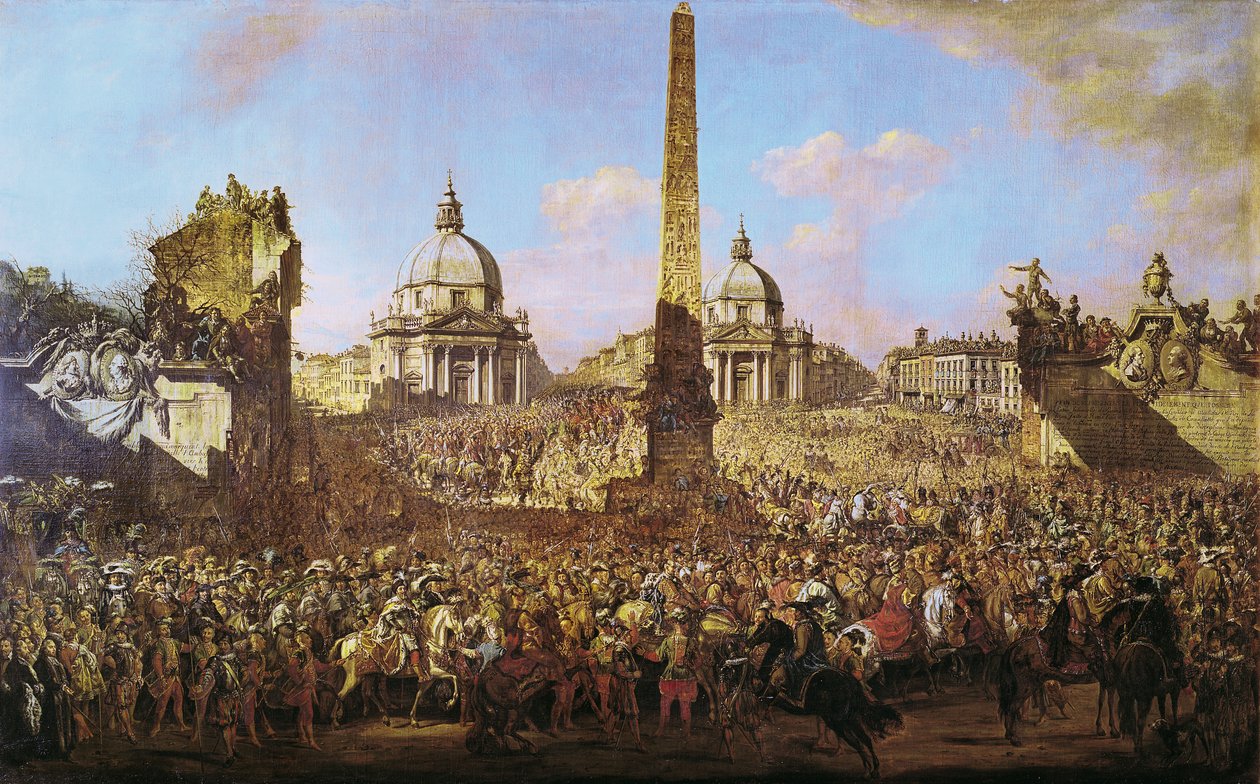 Jerzy Ossolinski (1595-1650) IV. Wladyslaw (1595-1648) lengyelországi követ beutazása Rómába VIII. Urbán pápával (1568-1644) 1779 alkotó: Bernardo Bellotto
