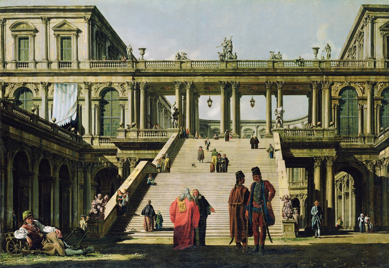Ideális táj palotalépcsőkkel, 1762 alkotó: Bernardo Bellotto