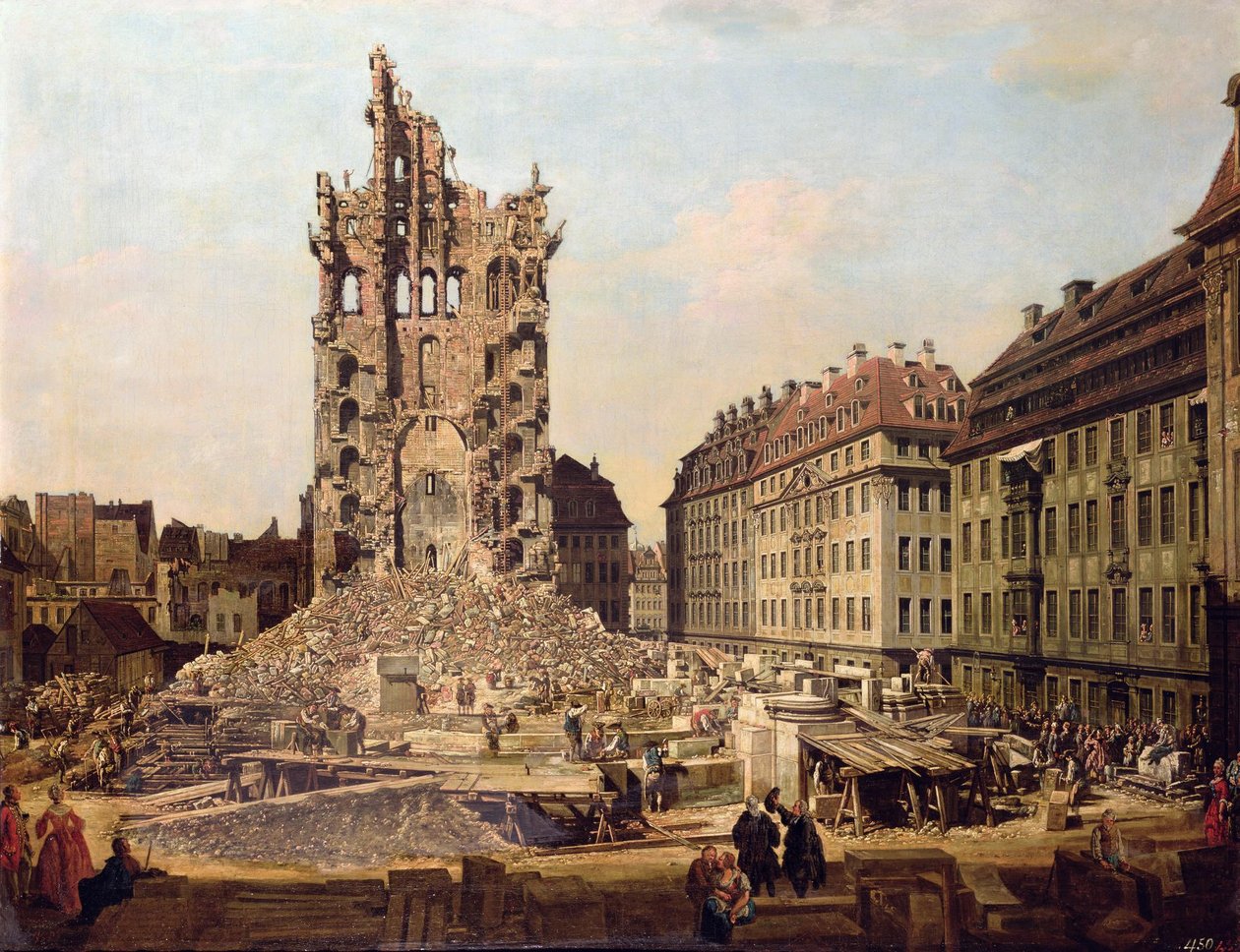 A régi Kreuzkirche romjai, Drezda alkotó: Bernardo Bellotto