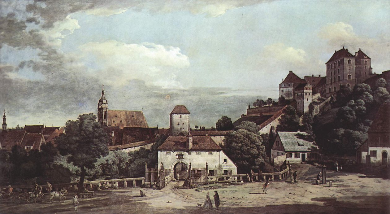 Pirna délről nézve, erődítményekkel és felső kapuval alkotó: Bernardo Bellotto