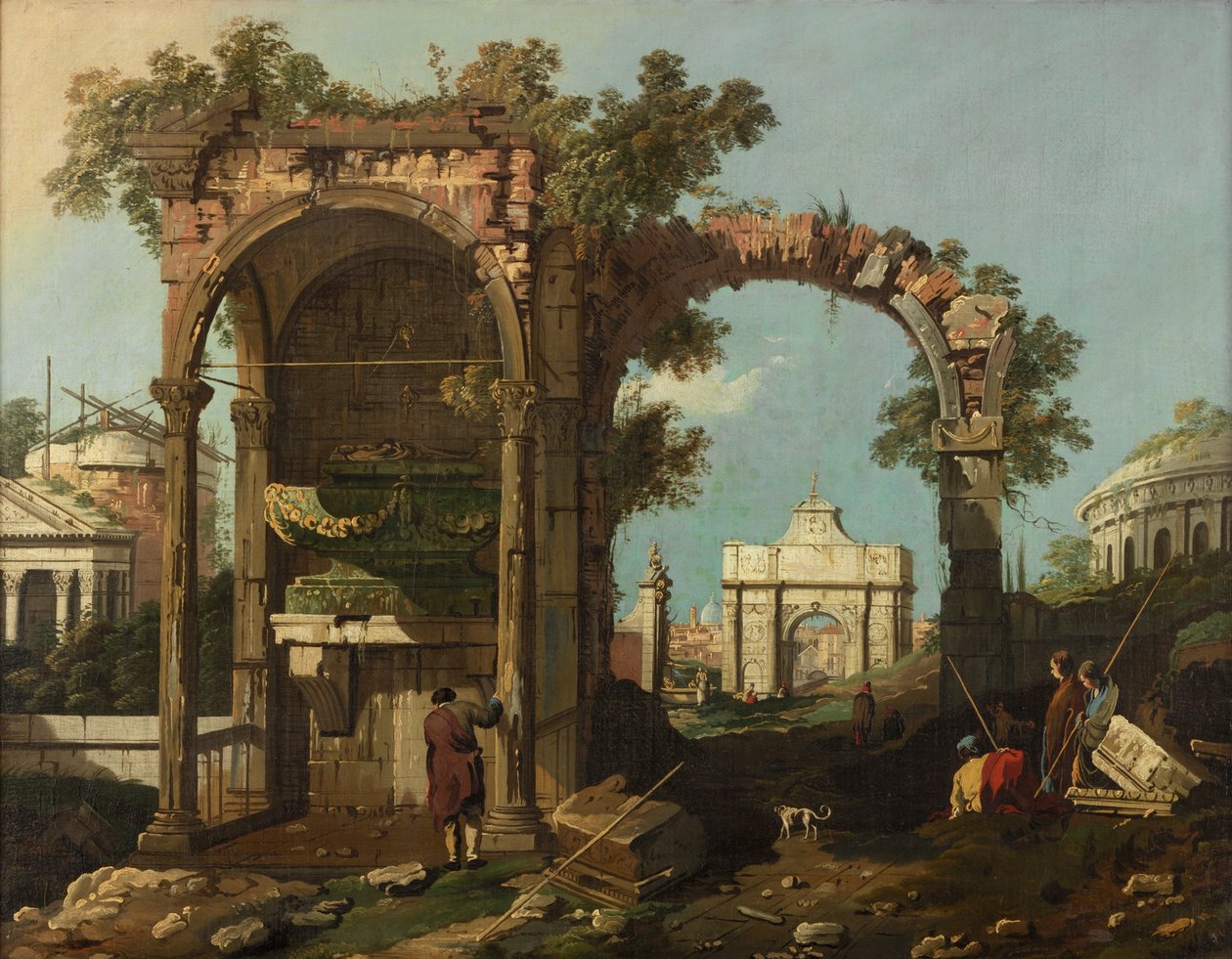 Romok és figurák, Róma külvárosa, Cecilia Metella sírja közelében, 1750-1775 körül. alkotó: Bernardo Bellotto