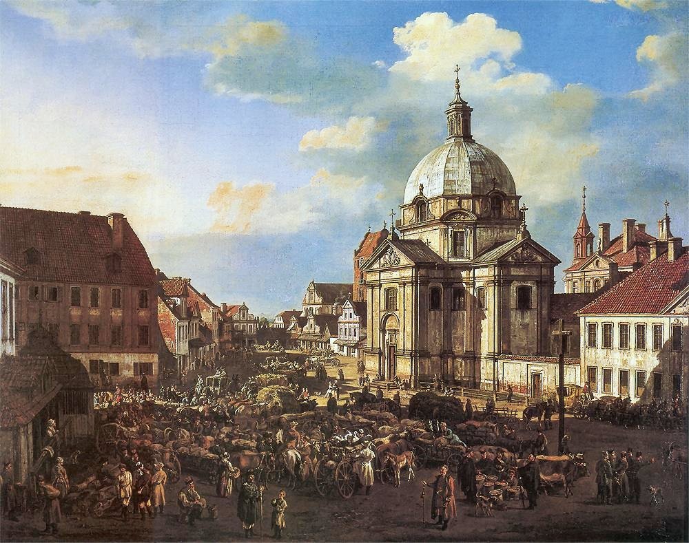 Az újvárosi piactér és a Szent Kazimierz -templom. alkotó: Bernardo Bellotto