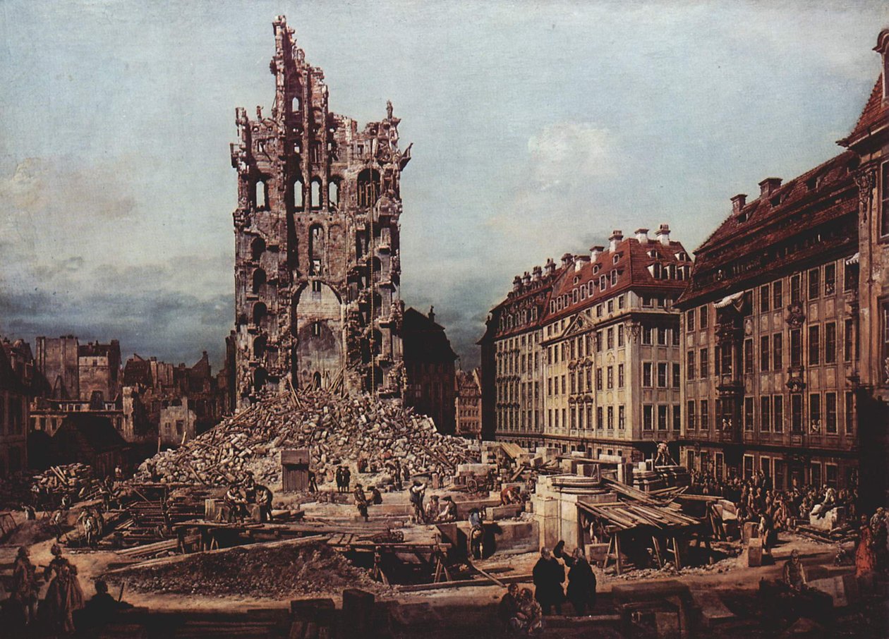A régi Kreuzkirche romjai, Drezda alkotó: Bernardo Bellotto