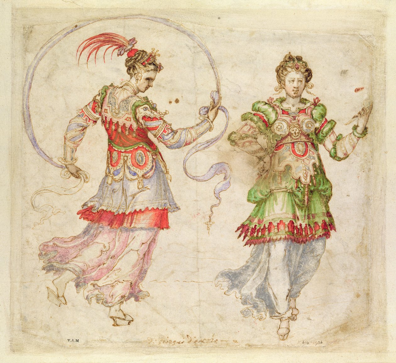 Jelmeztervezés, valószínűleg a firenzei Intermezziben, Firenzében, 1589 alkotó: Bernardo Buontalenti