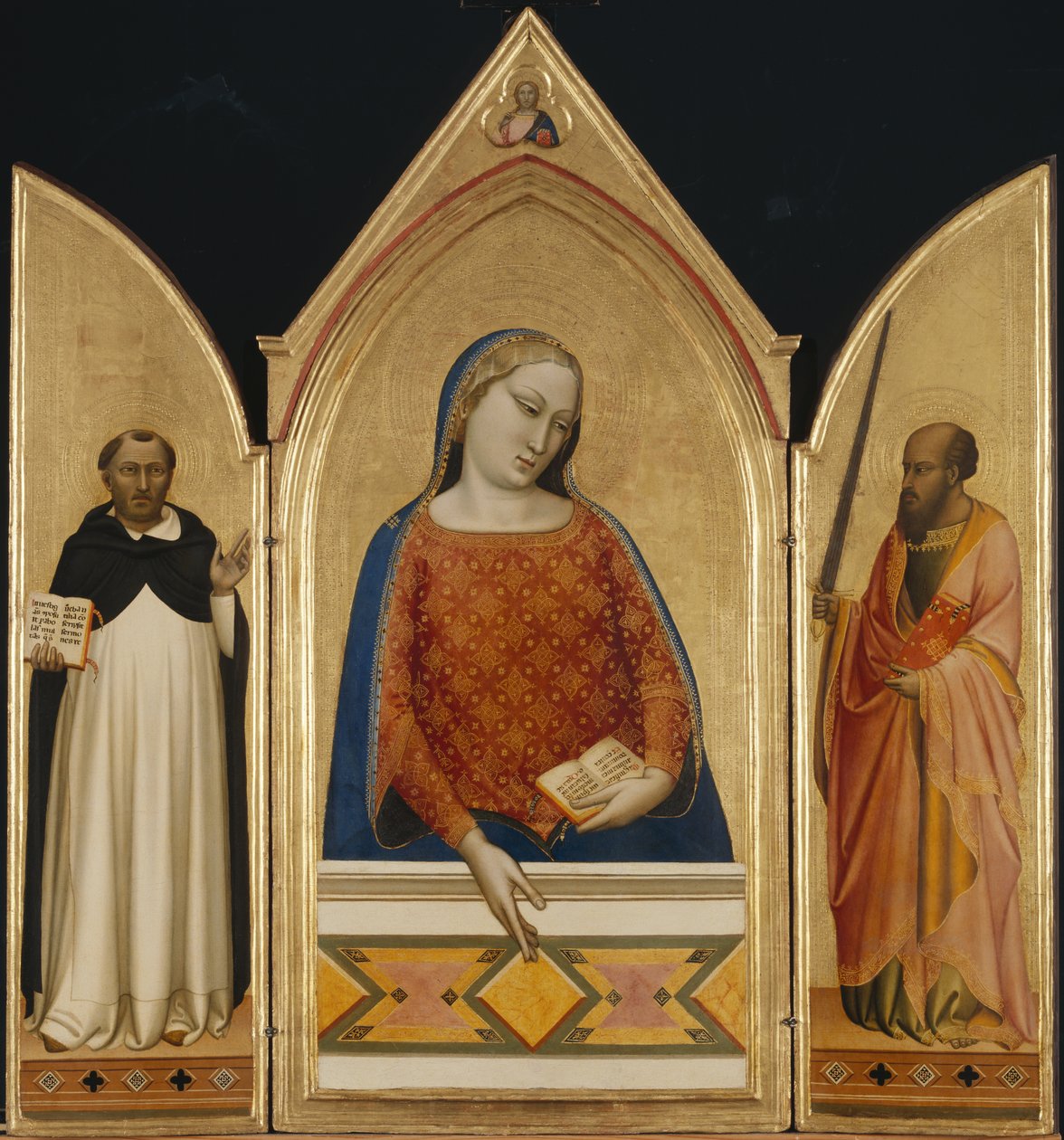 Szűz Mária Szent Aquinói Tamással és Pállal, 1335 körül (tempera és aranylevél a táblán) alkotó: Bernardo Daddi