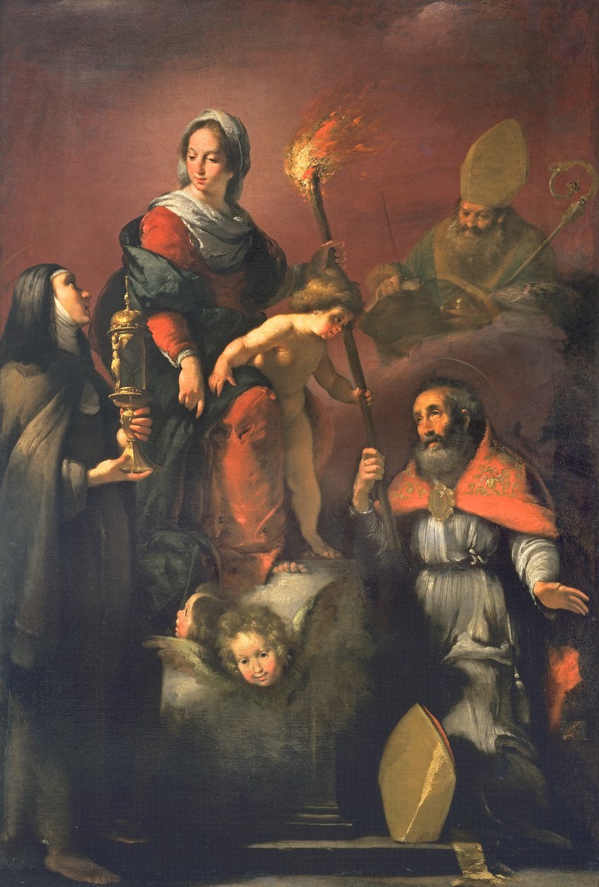 Madonna és gyermeke Szent Klárával, Szent Ambrusszal és Szent Erzsébettel alkotó: Bernardo Strozzi