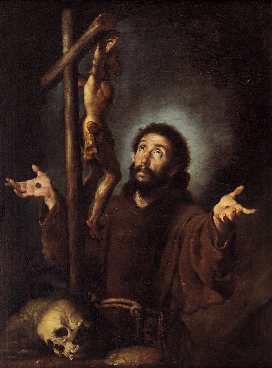 Assisi Szent Ferenc imádja a feszületet alkotó: Bernardo Strozzi