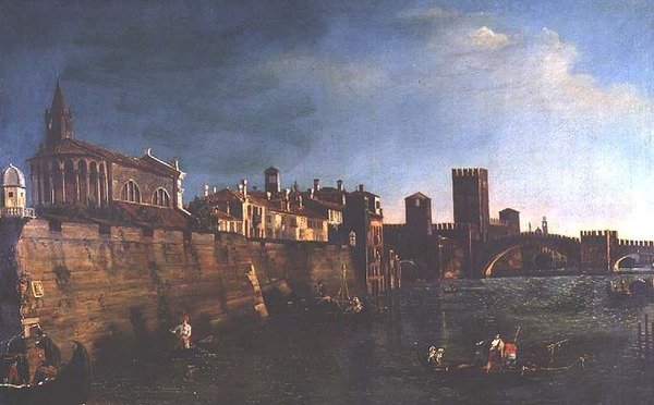 Kilátás Veronára a Castello Vecchióval és a Ponte Vecchióval (olaj, vászon) alkotó: Bernardo (manner of) Bellotto
