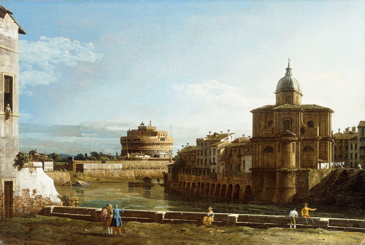 Róma kilátása a Tiberis mentén, a San Giovanni dei Fiorentini templommal azon túl, alkotó: Bernardo Bellotto