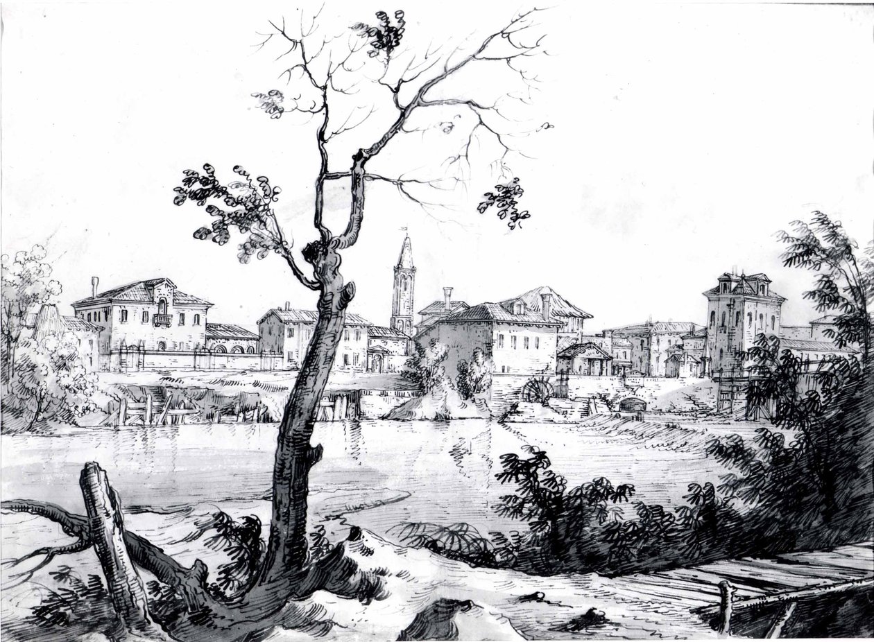 Falu a Brenta folyónál alkotó: Bernardo Bellotto