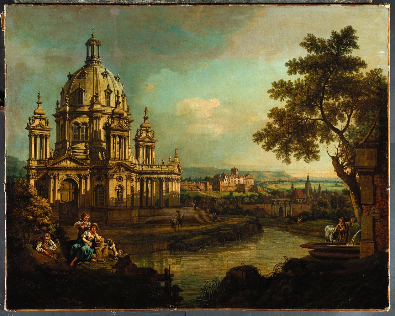 Kapriccio kupolás templommal és épületekkel Pirnában, 1765 körül alkotó: Bernardo Bellotto