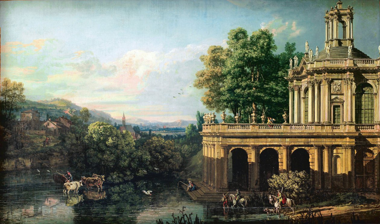 Építészeti caprice egy palotával alkotó: Bernardo Bellotto