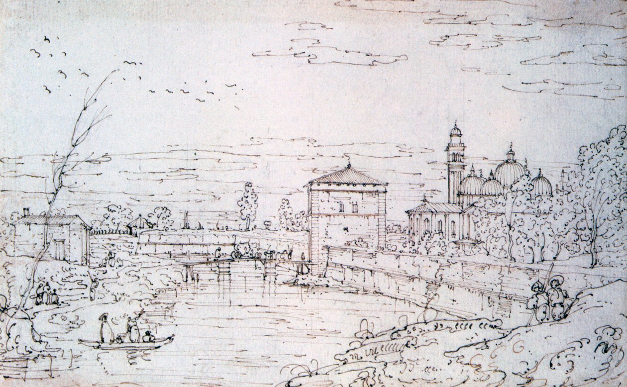 Híd a folyón és a Santa Giustinán, 1740-1780 alkotó: Bernardo Bellotto