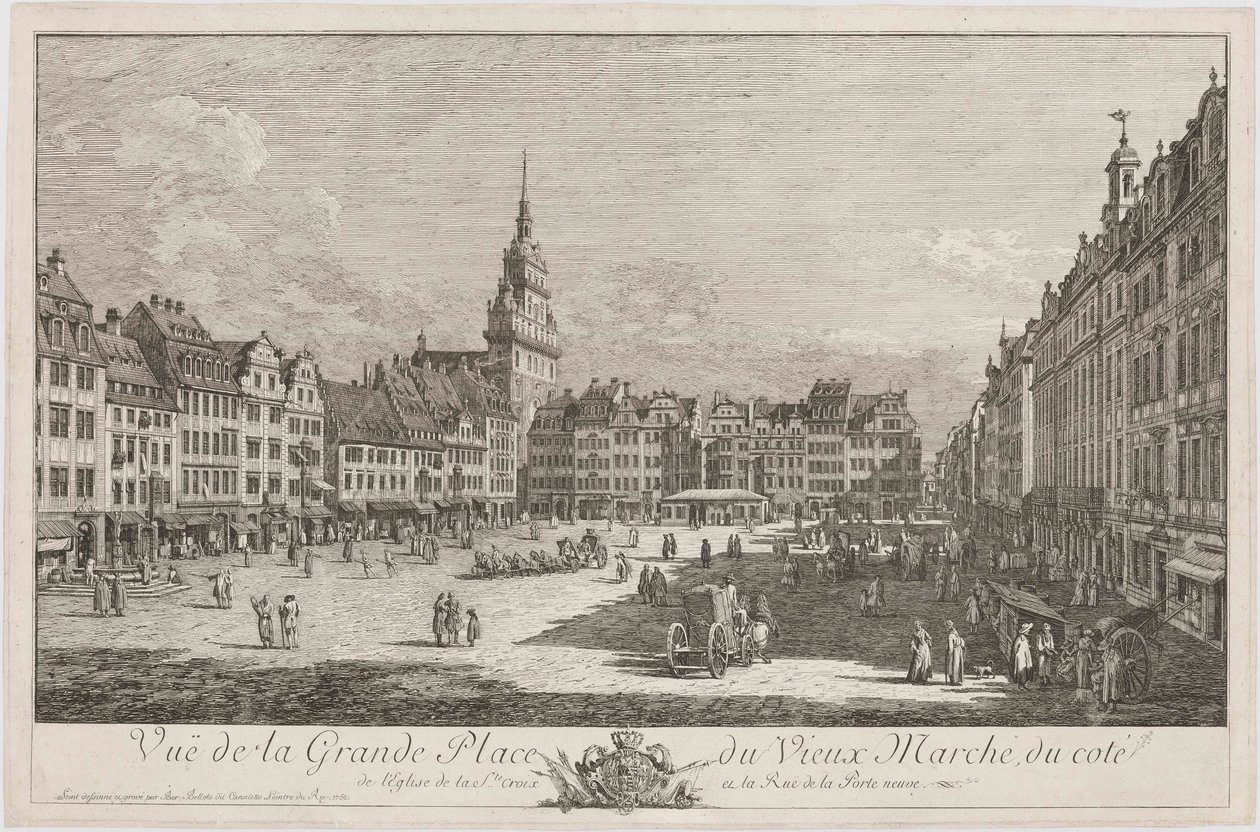 A drezdai Altmarkt a Schlossstrasse felől nézve, a „Dresdner Veduten” sorozat egyik lapja alkotó: Bernardo Bellotto